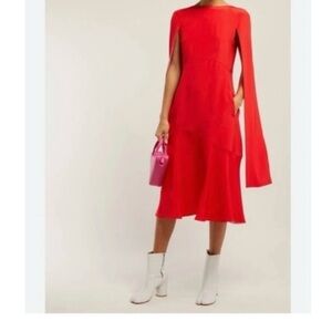 Raf Simons Calvin Klein Red Cape-Sleeve Midi Dress